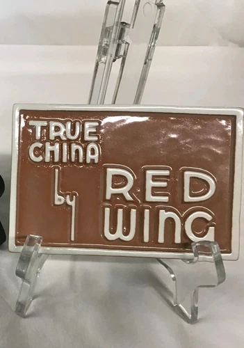 "True China by RED WING" Tile Plaque Sign Art Pottery Tan Brown Speckle