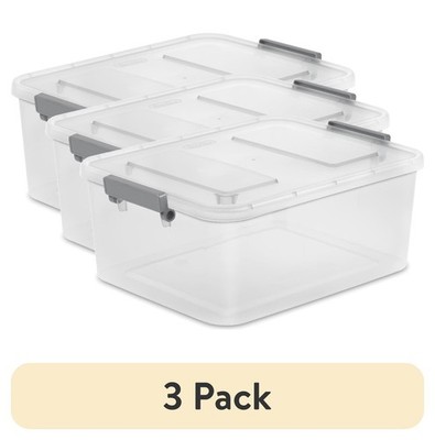 (3 pack) 12.7 Quart Small Latching Storage Bin, Clear Plastic Storage Container 