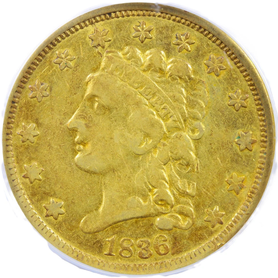 1836 $2.50 Script 8 PCGS VF30 - Cabeza clásica $2.5 - Moneda tipo oro cabeza clásica Foto 3 de 4