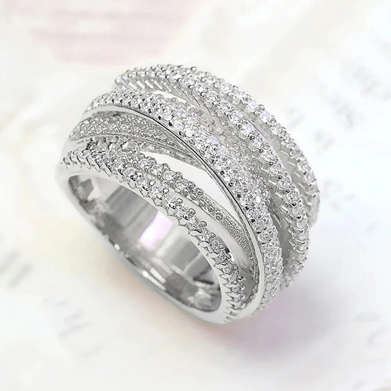 New Fashion 925 Silver Plated Ring Cubic Zircon Women Wedding Jewelry Ring - Image 4 of 4