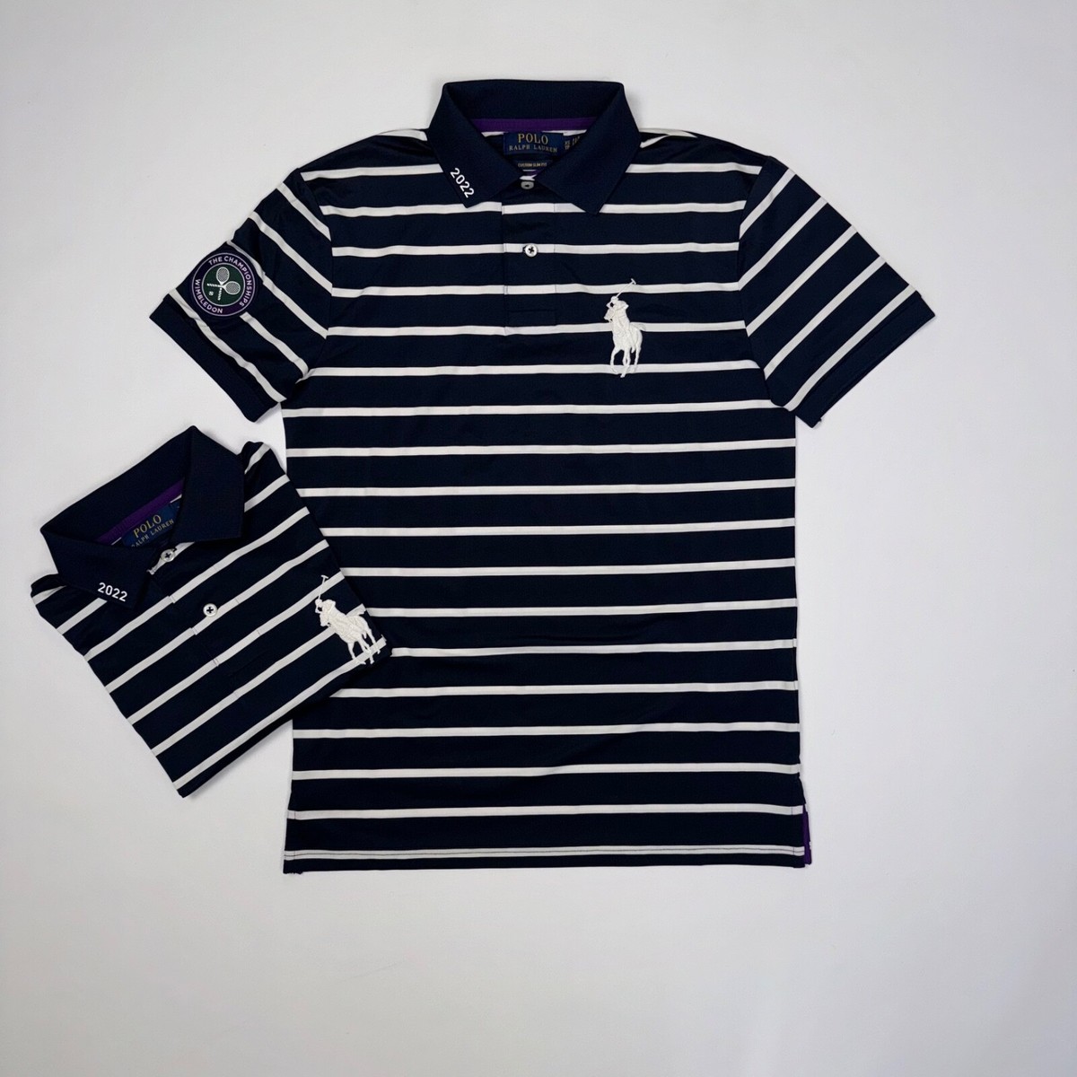 POLO RALPH LAUREN WIMBLEDON x2 NAVY BLUE WHITE STRIPED POLO T-SHIRT sz XS