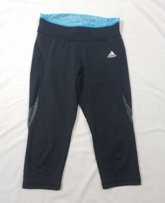 Adidas Womens Black Blue Cropped Capris Fitted Compression Athletic Pants Small