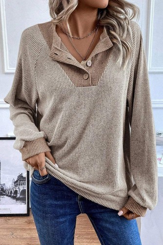Quarter Buttoned Long Sleeve Blouse For women all sizes - 第 1/5 張圖片