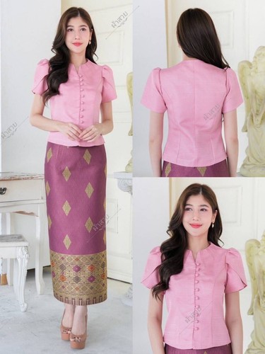 THAI TRADITIONAL BLOUSE SHIRTS LAOS SILK - AVAILABLE IN CHEST SIZE 32" - 46" - Picture 8 of 12