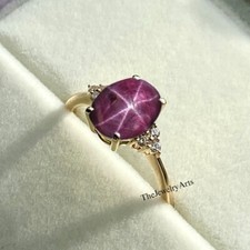 Oval Star Ruby Ring, Dainty Star Ruby Silver Ring, Handmade Jewelry Ring