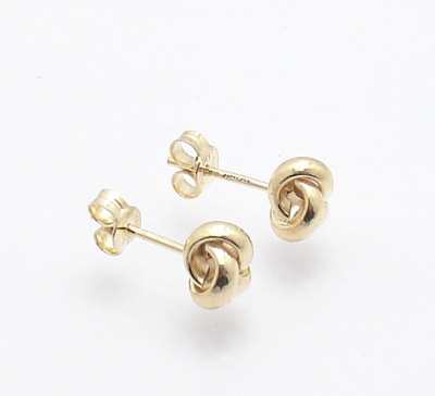 Small Italian Love Knot Rosetta Stud Earrings Push Back Real 14K Yellow Gold