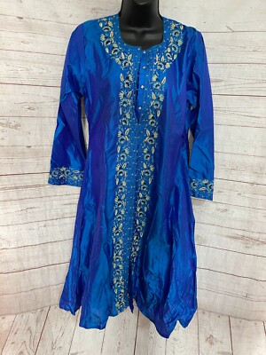 Set of 3 Pcs Traditional Clothing Bright Blue Benzer: Kurta, Pants and Scarf