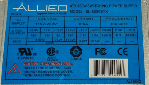 ALLIED ATX 300W SWITCHING POWER SUPPLY SL-8320BTX - Picture 3 of 5