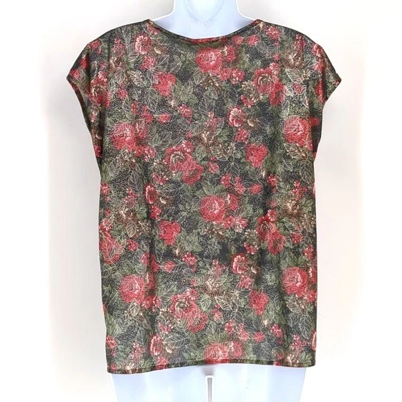 Blusa Vintage Años 80 Liquid Wet Look Estampado Floral Diseño Memphis Lauren Lee Grande Foto 3 de 4