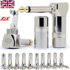 10xPro Right Angle Mono Jack Plugs 1/4 inch 6.35mm Solder Fit Gold Plated Tip UK