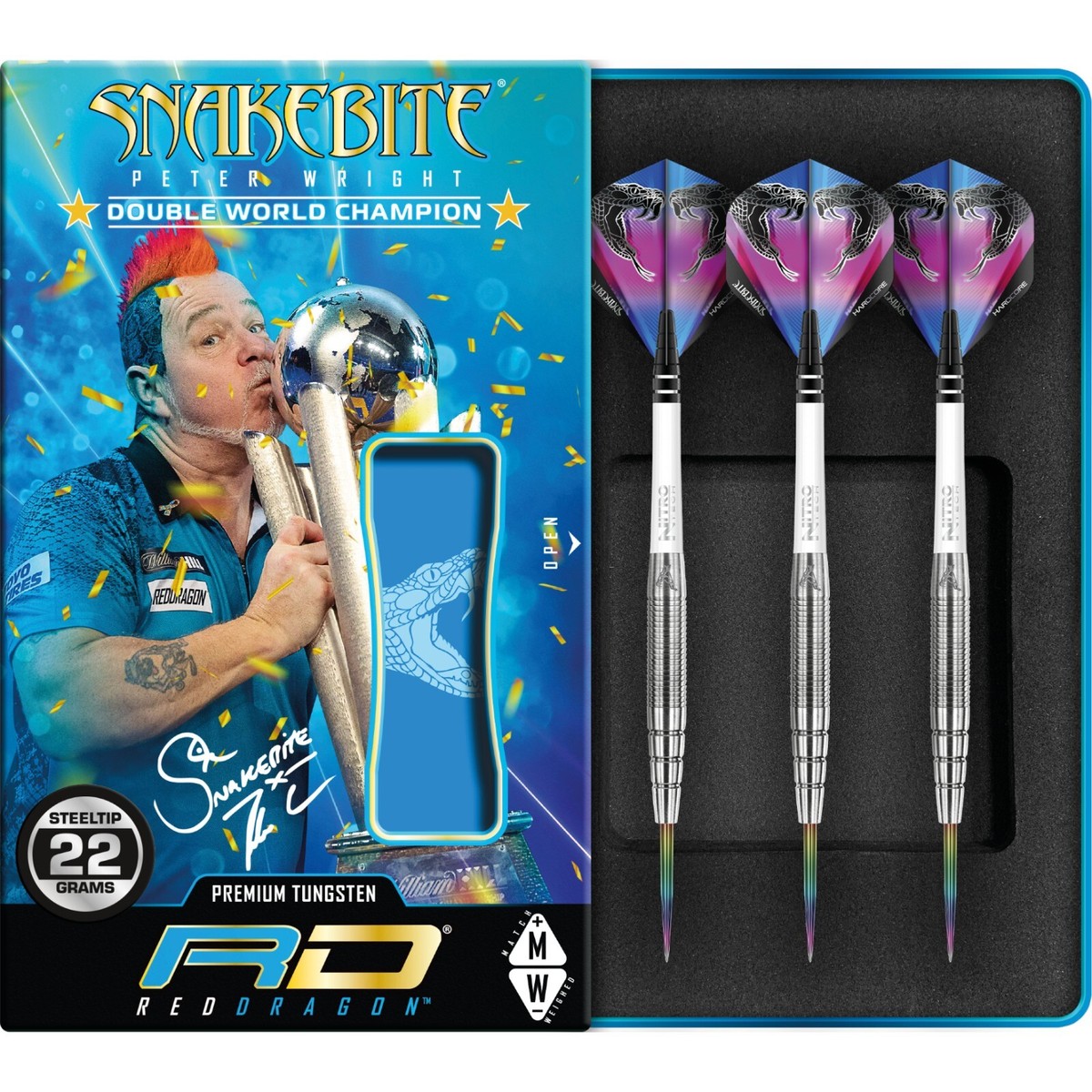 Peter Wright Darts 22grams,24gram,26g Tungsten Set Snakebite PL15