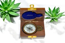 Vintage Style Working Compass in Locket Design with Wooden Gift Box