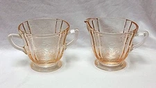 Indiana Glass Recollection MADRID Pink Creamer & Open Double Handled Sugar Bowl