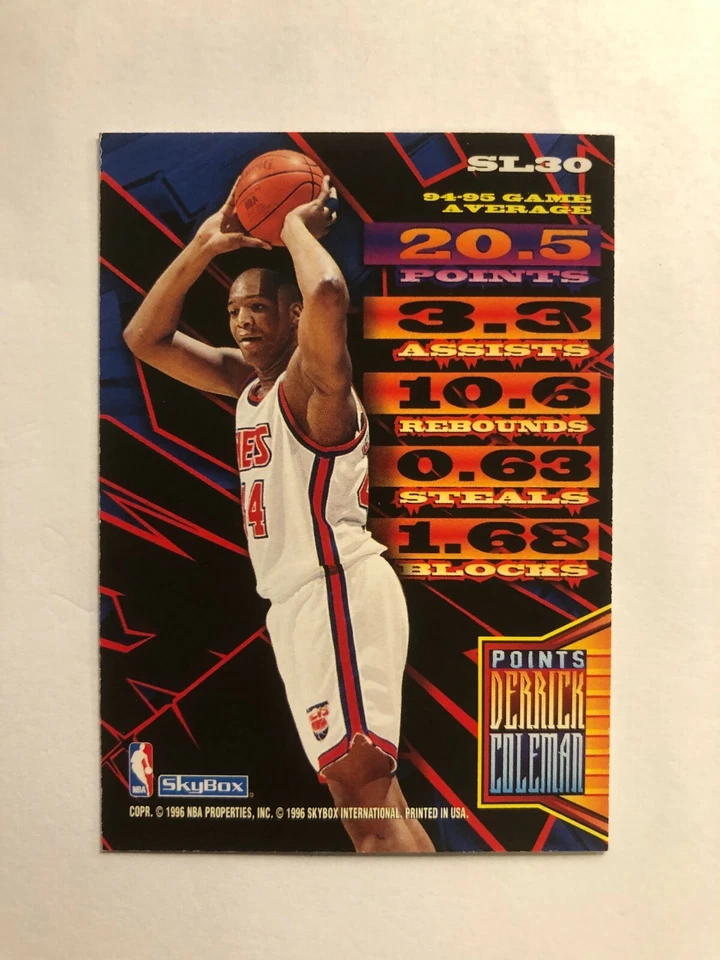Tarjeta de baloncesto Derrick Coleman SkyBox 1996 # SL30 hecha en EE. UU. Foto 4 de 4