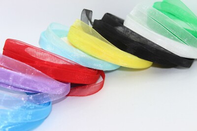 50yds - ORGANZA BAND, GEWEBTE KANTE verschiedene durchsichtige Farben. - 10 mm, - 45,72 m/Rolle