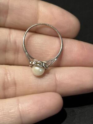 Bague Ancienne Argent Massif Art Nouveau - Jonc Alliance Avec Perle - Taille 52