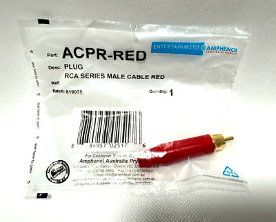 Amphenol RCA Male Plug ACPR-RED Cable Connector Gold Contact Diecast Shell