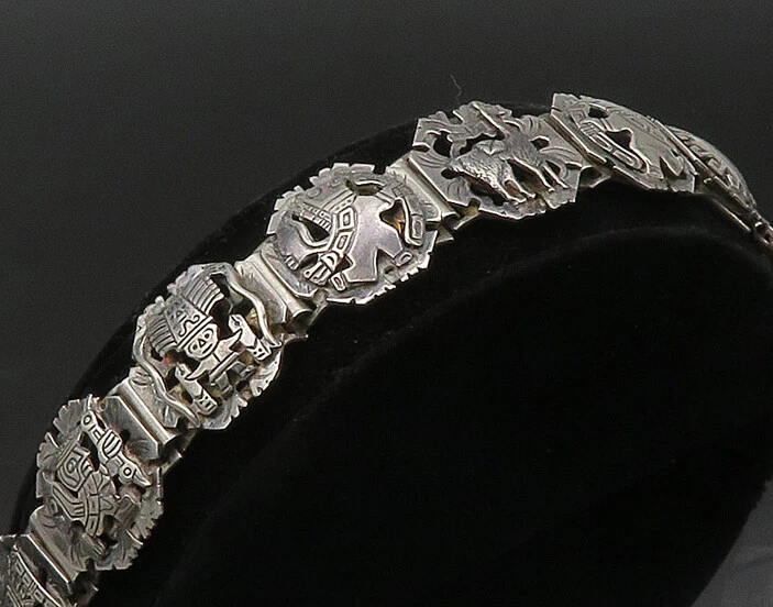 925 Sterling Silver - Vintage Shiny Warrior Alpaca Link Chain Bracelet - BT8666 925 Sterling Silver - Vintage Shiny Warrior Alpaca Link Chain Bracelet - BT8666