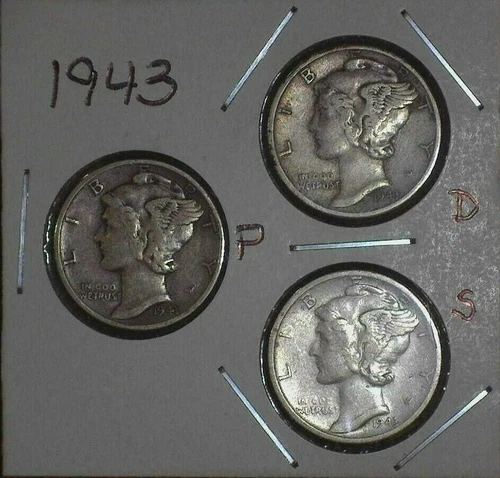 1943 P, D, S Mercury Dime Set - GOOD - Free Shipping