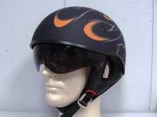 GMAX GM 55S HALF HELMET FLAT BLACK (FLAMES) W/ RETRACTABLE INNER SUN LENS (XS) 
