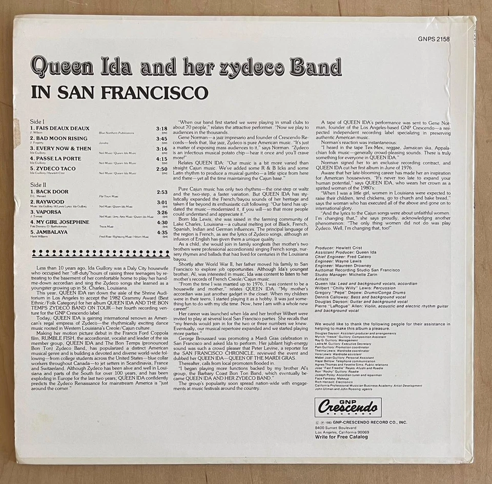 QUEEN IDA AND HER ZYDECO BAND In San Francisco (1983) Vinyl LP World Music Folk Foto 2 de 4