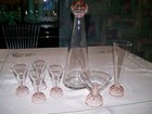 LUIGI BORMIOLI ART DECO DECANTER AND 6 CONICAL GLASSES IN CRYSTAL AND PINK — photo 7