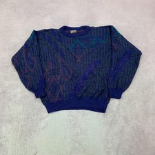 Vintage abstract knitted jumper Patterned Grandad knit sweater Men's L