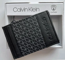 Calvin Klein Slim Profile Black Leather RFID Wallet Magnetic 31KA16004 MSRP $45