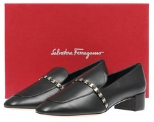 NEW SALVATORE FERRAGAMO TILOS BLACK GANCINI CHAIN LOW HEELS PUMPS SHOES 9 C