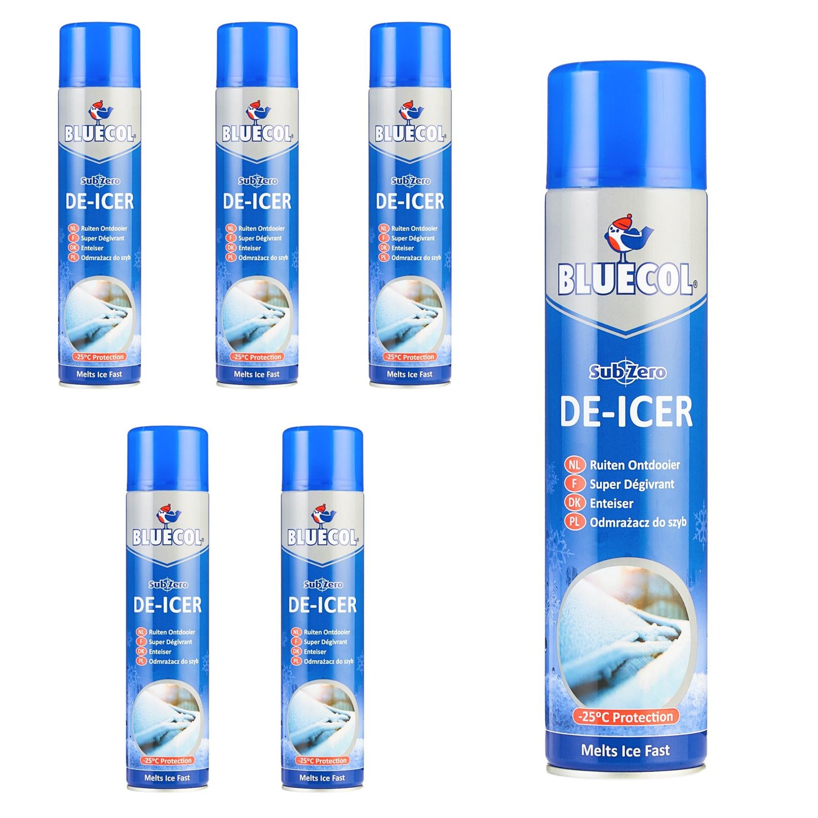 Bluecol Sub Zero Aerosol De-Icer Defrost Prevents Freezing To -25C 600ml x6