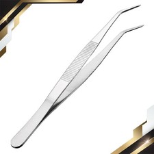 8" Stainless Steel Tweezers with Curved Pointed Serrated Tip