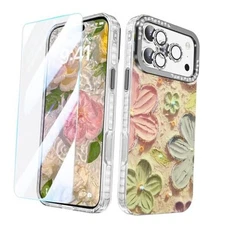  Compatible with iPhone 17 Pro Case 6.3''[2025],Oil Painting Printed Flower 