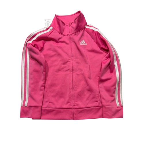 Adidas Girls Bright Pink & White Tricot Full Zip Track Jacket Size 4