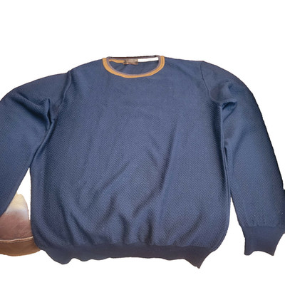 Altea Men's 100% Wool Chevron Jacquard Knit Crewneck Sweater Italy $695 Size S