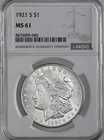 1921-S  $1  MORGAN SILVER DOLLAR  "SAN FRANCISCO"  NGC MS61  #8675095-040