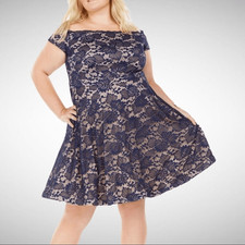 B Darlin NWT Dress Blue Lace with Nude Lining, 22W
