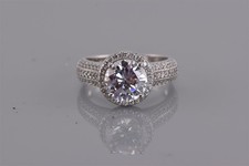 Sterling Silver Round Cubic Zirconia Solitaire Halo Accented Band Ring 925 Sz: 5