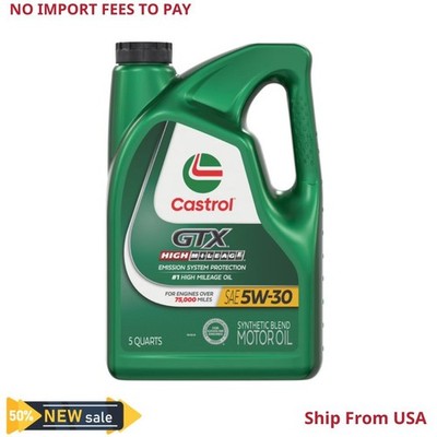 Castrol GTX High Mileage 5W-30 Synthetic Blend Motor Oil, 5 Quarts New