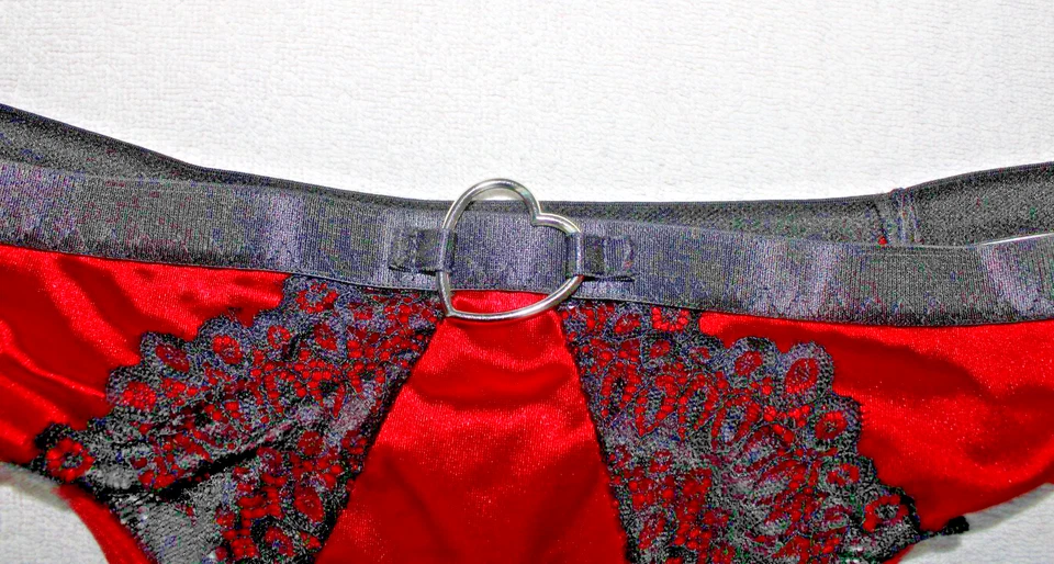 rotes/schwarzes BH Set aus Halbschalen-BH und Slip ouvert, Gr XL - Bild 3 von 4