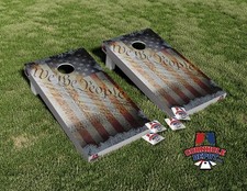 American Flag We The People Metal Riveted Cornhole Board Vinyl Wrap Laminated