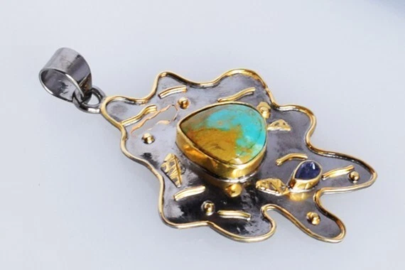 Gemma Arizona Turchese Iolite Argento Sterling 925 Pendente Look PESCE Gioielli - Immagine 3 di 4