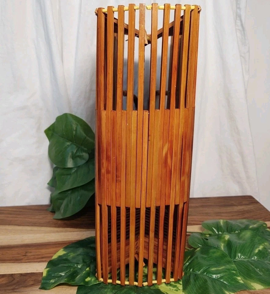 🎍Cartera de bambú vintage doble asa plegable madera natural marrón 11x12x4 Foto 3 de 4