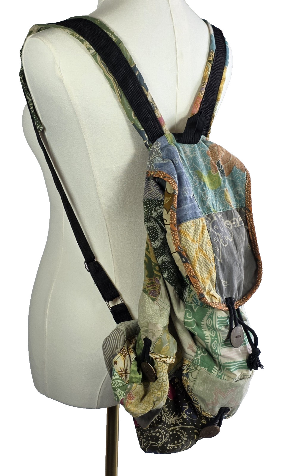 Boho Patchwork Cotton Backpack Drawstring Rucksac… - image 3