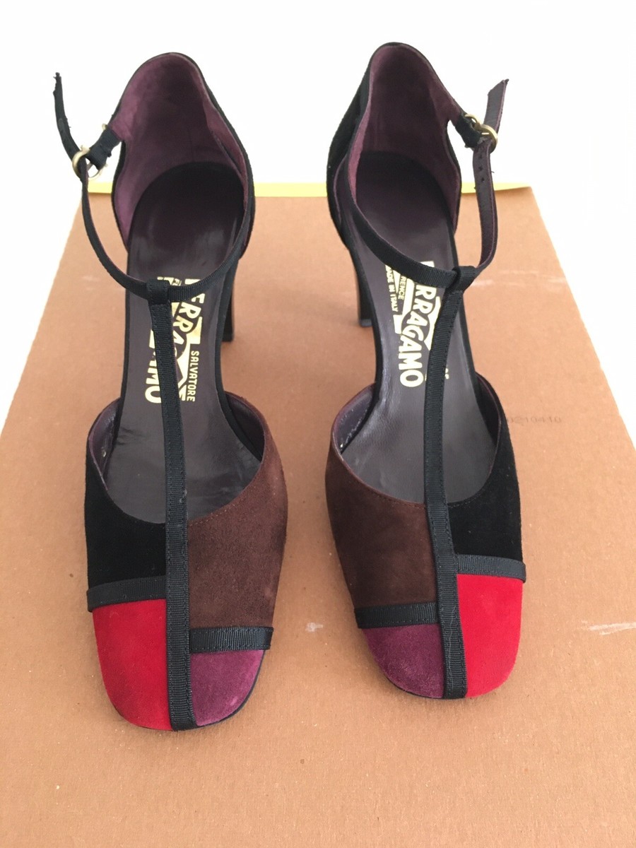 Salvatore Ferragamo multi Color Block Suede Leather Mary