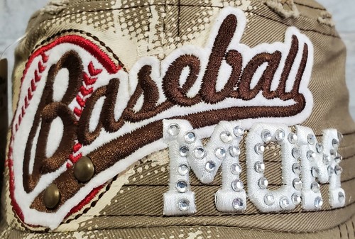 Neu mit Etikett! Militär Kadettenmütze Mütze Strass "Baseball Mom" Distressed Adj. Braunes Loga - Bild 6 von 10