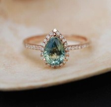 2.0CT Pear Cut Teal Blue Green Sapphire Lab Created 925 Silver Woman's Gift Ring