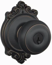 SCHLAGE F51A GEO 716 BRK Georgian Knob Keyed Entry Lock, Aged Bronze