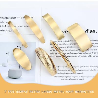 7 Pack Simple Elegant Gold Metal French Barrettes Decorative  display picture 1