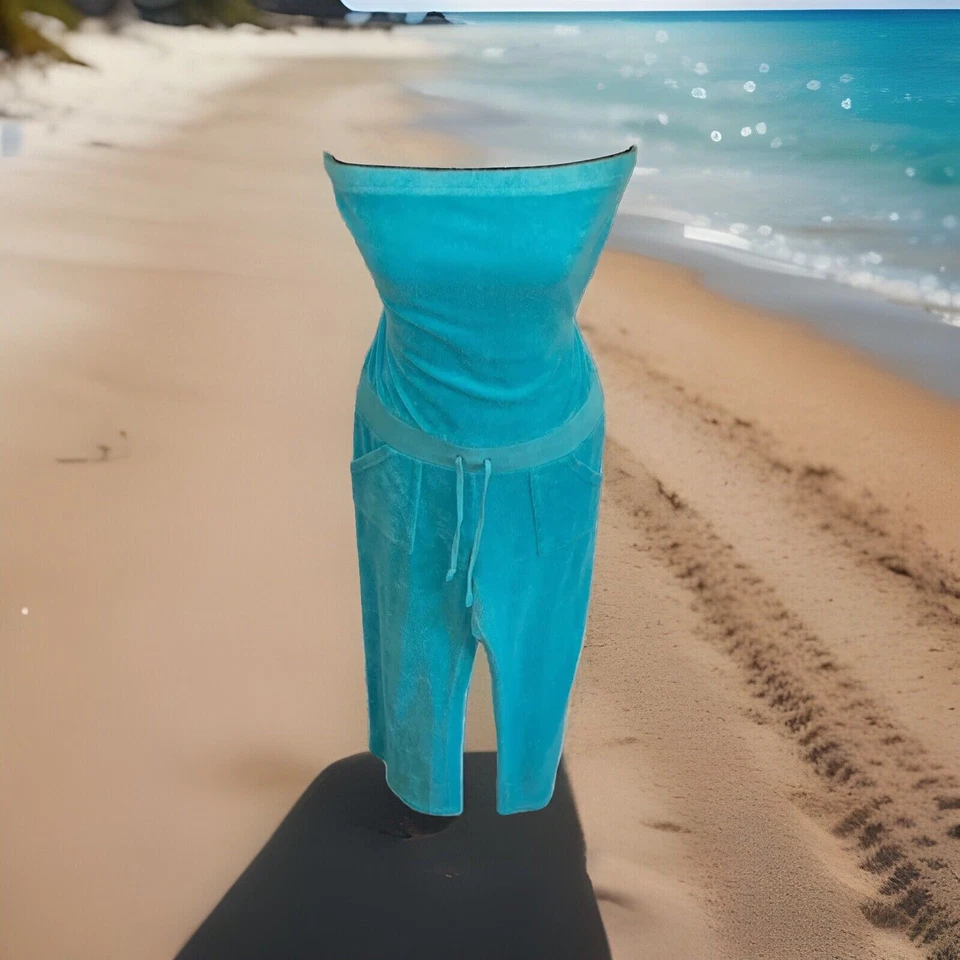 Sexy Mameluco/Traje de Juego/Cubrimiento de Playa Juicy Couture M Vintage Y2K Terry Lujo Aqua Foto 2 de 4