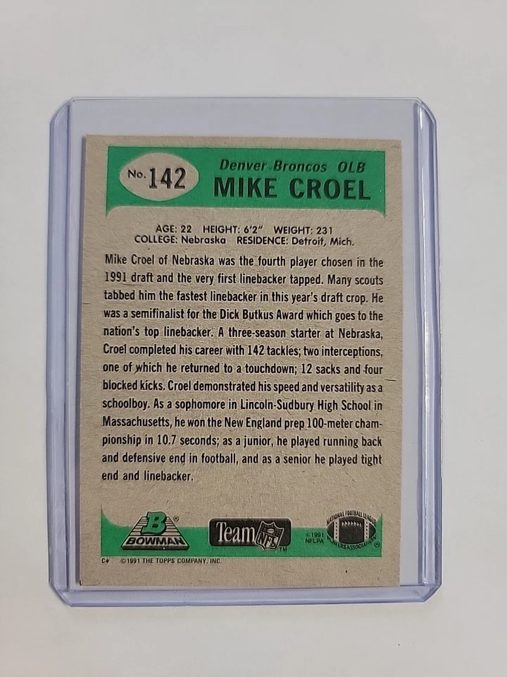 1991 Bowman Football Mike Croel Rookie Card # 142 Factory Set Break NM-MT - Image 2 of 2